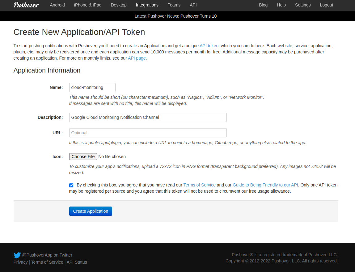 Pushover: New API Token